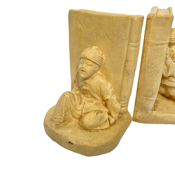 Vintage Asian Child Bookends Book Ends Set Chinese Figurine Chalkware - Picture 4 of 13